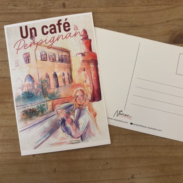Carte postale illustrée Un café à Perpignan