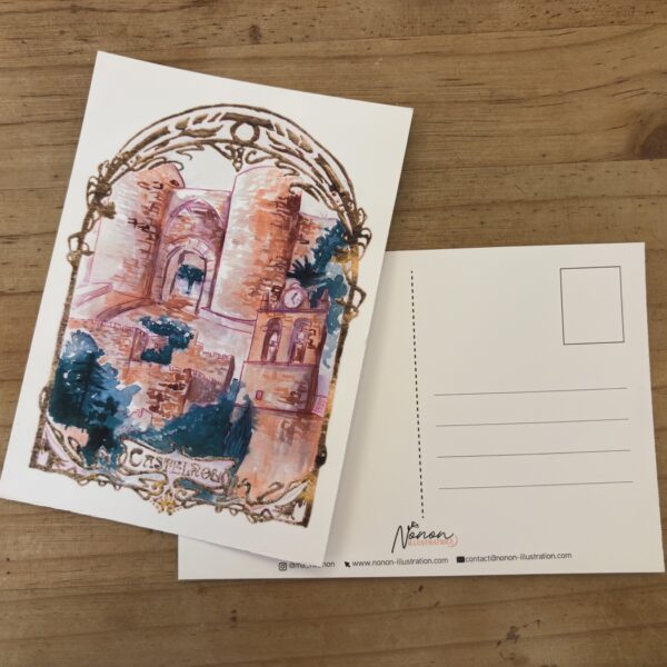 Carte postale aquarelle du village catalan de Castelnou