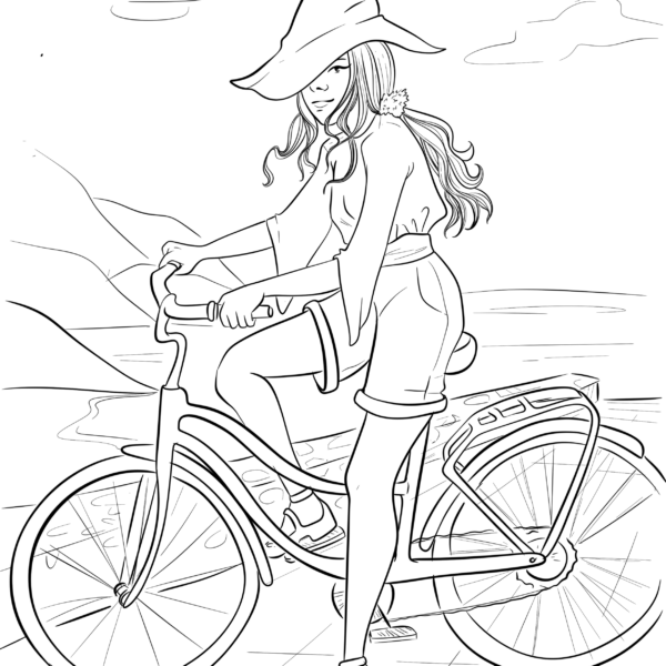 Coloriage gratuit de sorcière à vélo à imprimer au format A4